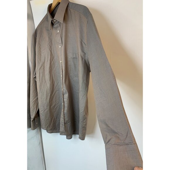 Canali Mens Brown Micro Check Button-Down Shirt 17.75 Neck Italy Cotton 10021 - Picture 6 of 8